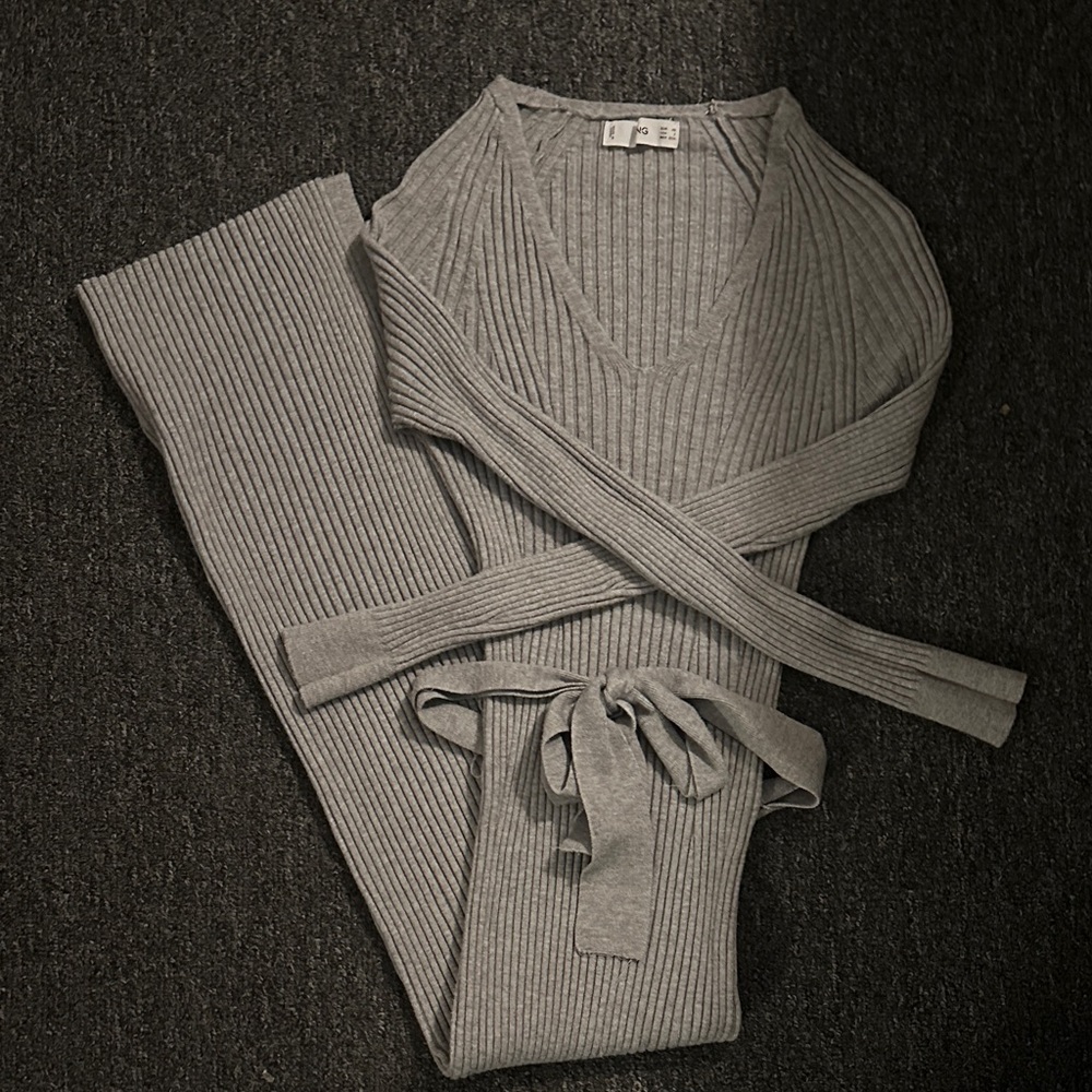 Mango Gray Ribbed Knit Midi Dress